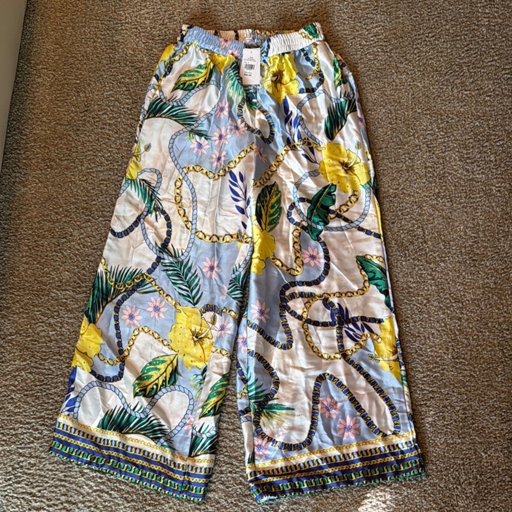 Daylin Satin-Feel Floral & Chain Print Pants – Lightweight & Luxe